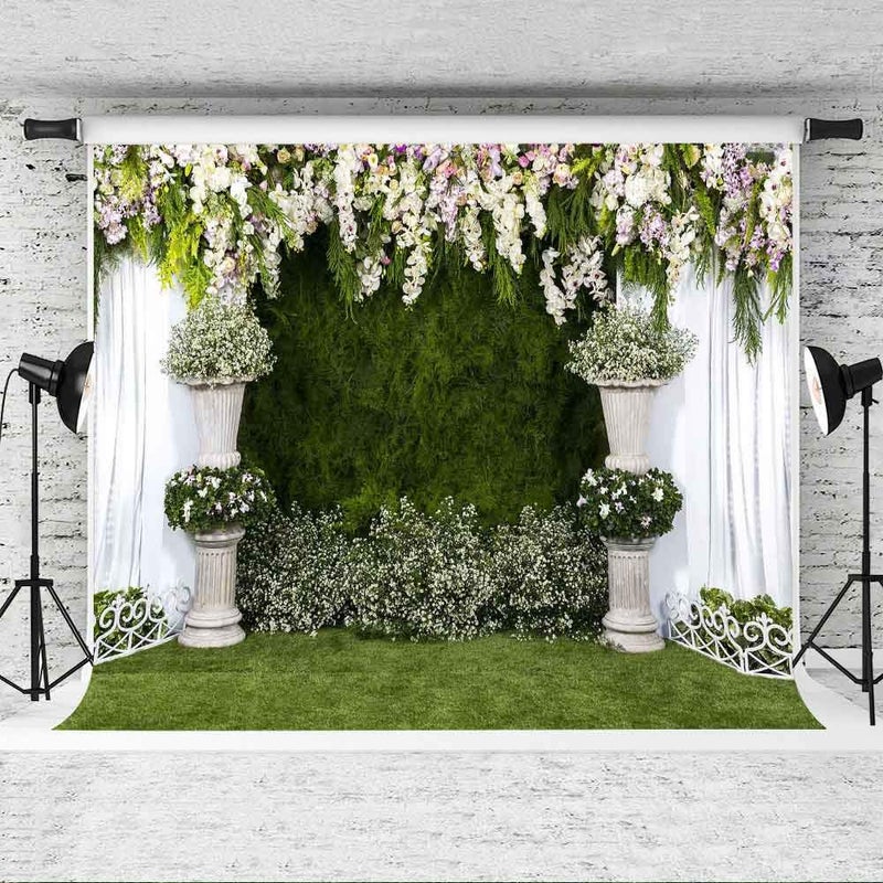 EOA 7x5FT Flower Arch White Curtain Photography Backdrop Green Leaves Floral Background - Great for Birthday, Wedding, Studio, Booth, Party, Events, Portrait Use Photoshoot Props - Image 3